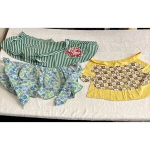 Lot of 3 Vintage Half Aprons Retro 50s 60s Floral Scalloped Stripe Cottagecore